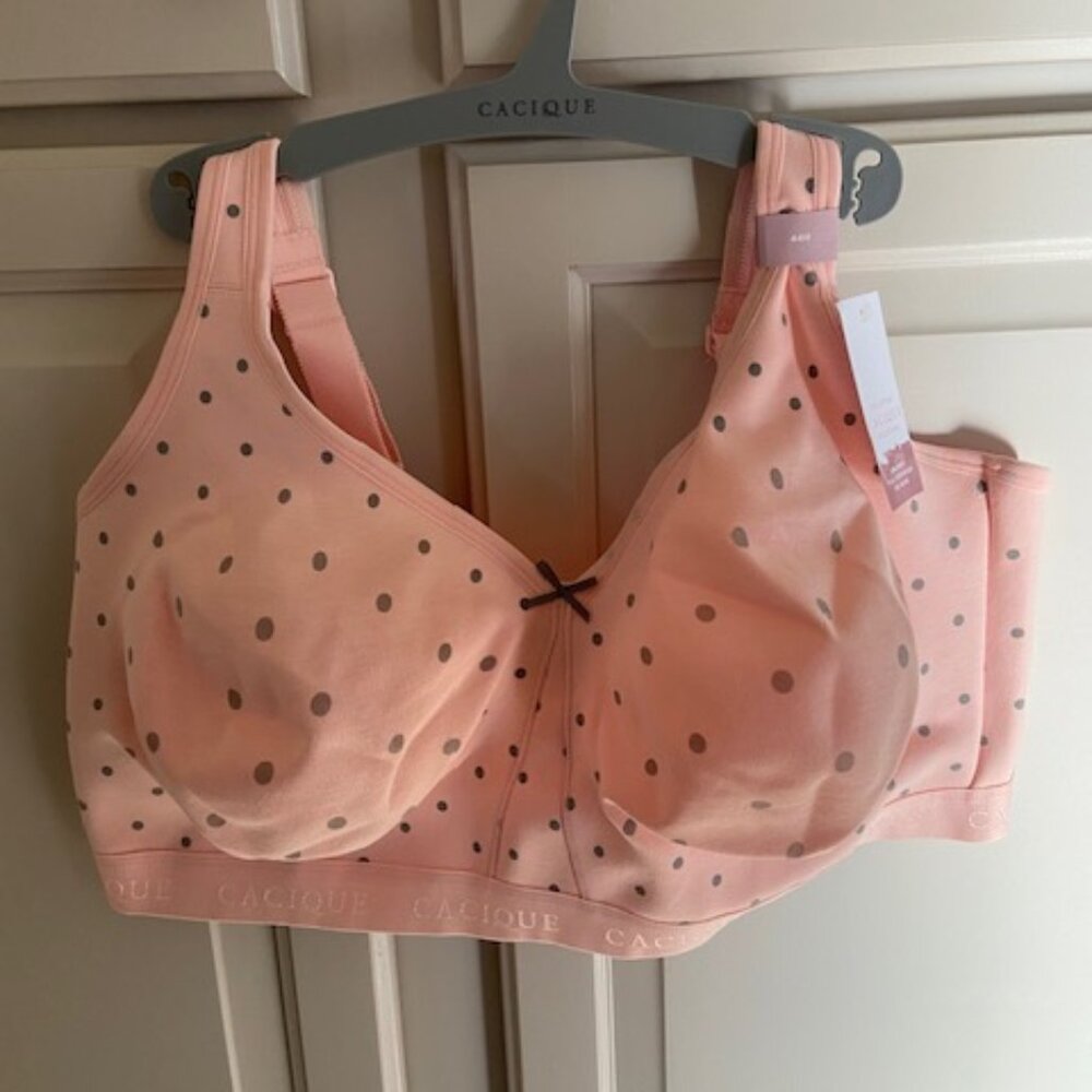 Lane Bryant Cacique Pink Polka Dot Cotton Unlined No-Wire Bra 44H NWT